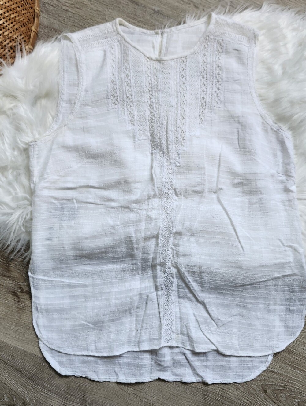 White Sleeveless Lace-Trim Tank Top